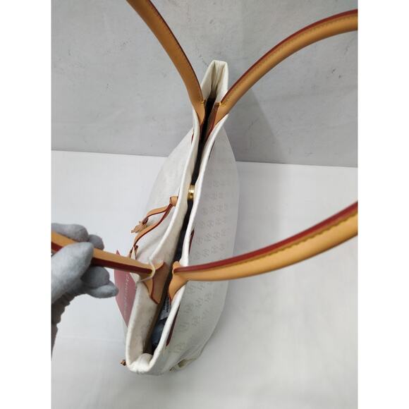 Dooney & Bourke White Canvas Leather Trim Double Handle Tassel Tote Bag - Picture 10 of 16